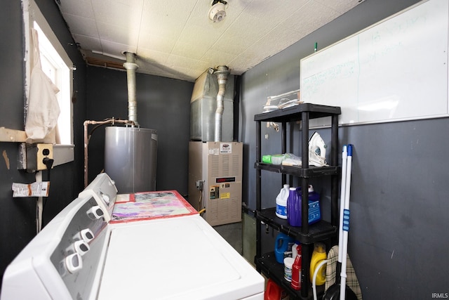 121 E Water St, Linden, IN 47955 - utility room with water heater, heating unit, and washing machine and clothes dryer