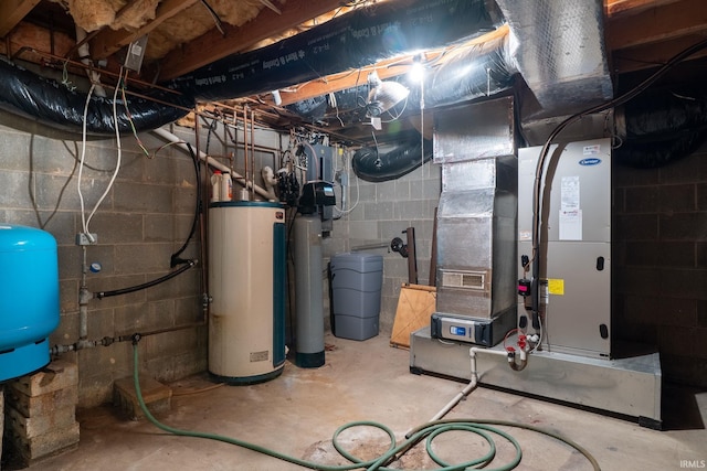 utility room with water heater