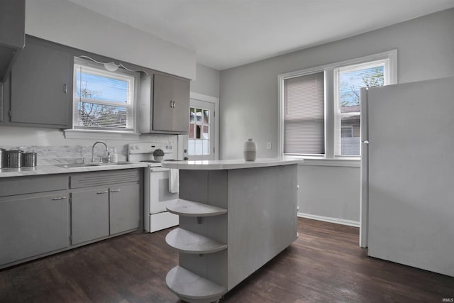 314 S Welworth Ave, Evansville, IN 47714 - kitchen featuring open shelves, a sink, plenty of natural light, white appliances, and gray cabinets