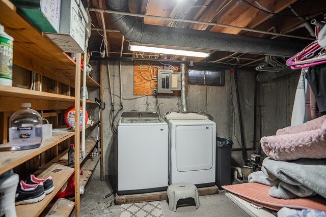 interior space with electric panel and independent washer and dryer