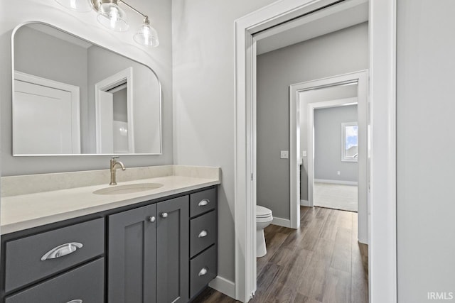 12274 Rain Lily Ct, Fort Wayne, IN 46814 - bathroom with vanity, baseboards, toilet, and wood finished floors
