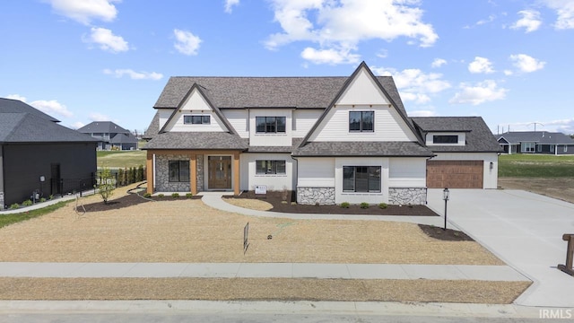 12274 Rain Lily Ct, Fort Wayne, IN 46814 - view of front of home with a garage, fence, stone siding, a shingled roof, and driveway