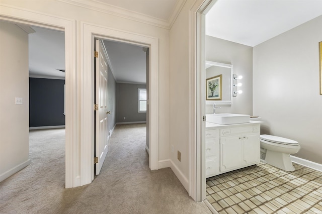 1711 Old Plank Rd, Newburgh, IN 47630 - bathroom featuring crown molding, baseboards, toilet, and vanity
