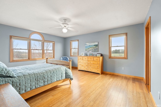 1808 County Road 18th Rd, Waterloo, IN 46793 - bedroom with baseboards, multiple windows, a ceiling fan, and light wood-type flooring
