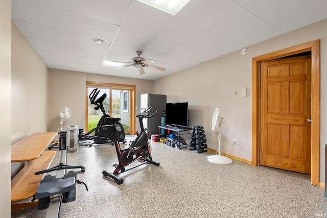 1808 County Road 18th Rd, Waterloo, IN 46793 - exercise area with a ceiling fan, baseboards, and a drop ceiling