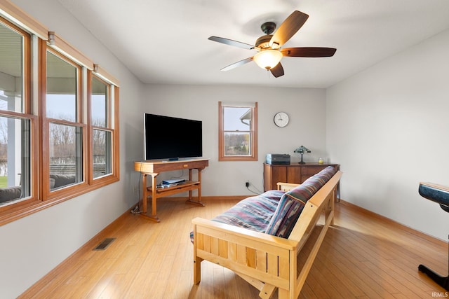 1808 County Road 18th Rd, Waterloo, IN 46793 - interior space with ceiling fan, visible vents, baseboards, and light wood-type flooring