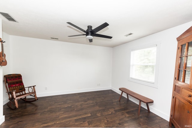 6021 N Timberline Dr, Bloomington, IN 47404 - unfurnished room with dark wood-style floors, visible vents, a ceiling fan, and baseboards