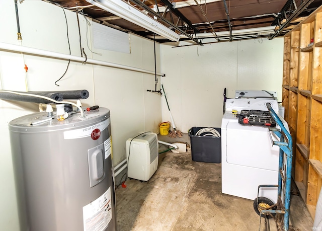 interior space with washer / dryer and electric water heater