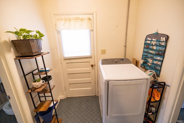 washroom featuring carpet floors, laundry area, and washer / clothes dryer