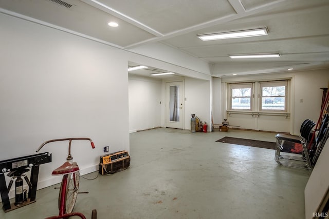 interior space with visible vents, recessed lighting, and finished concrete flooring