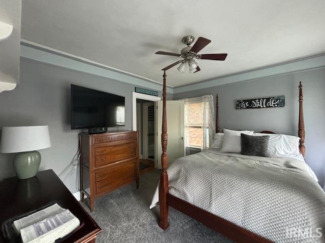 bedroom featuring a ceiling fan and carpet flooring