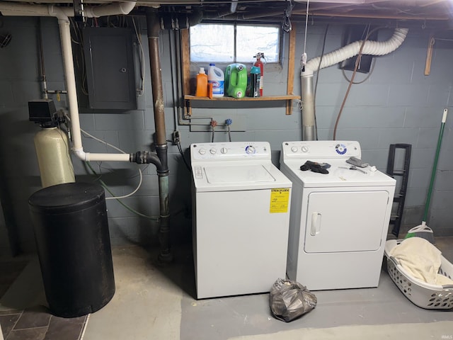 540 Fairfield Dr, Wabash, IN 46992 - laundry room with electric panel, washing machine and clothes dryer, and laundry area
