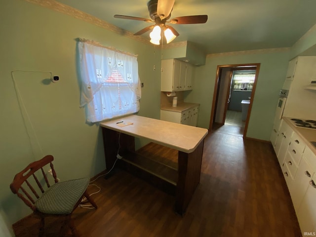 8441 E County Road 650 S, Selma, IN 47383 - kitchen with white cabinets, dark wood-style flooring, electric stovetop, light countertops, and a ceiling fan