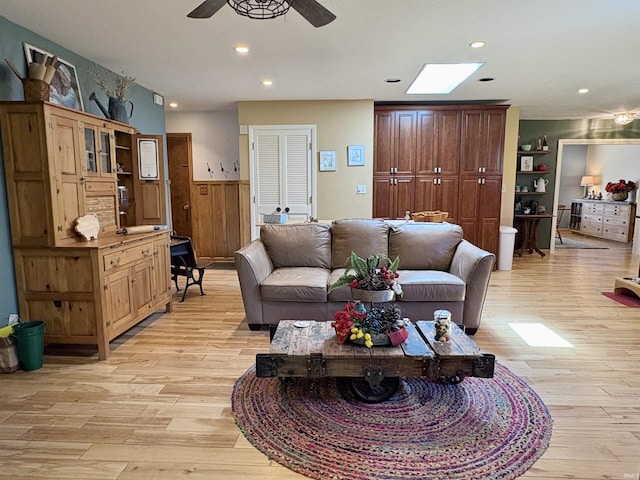2306 Carmel Dr, West Lafayette, IN 47906 - living area featuring ceiling fan, wainscoting, recessed lighting, and light wood-style flooring