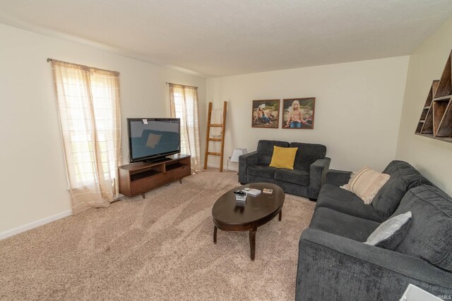 living room featuring carpet floors and baseboards