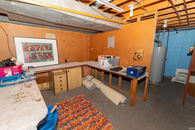 unfinished below grade area featuring gas water heater