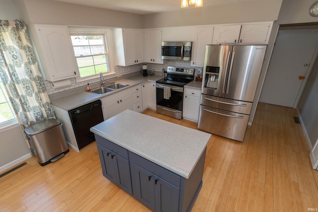 kitchen featuring a sink, decorative backsplash, white cabinets, and stainless steel appliances