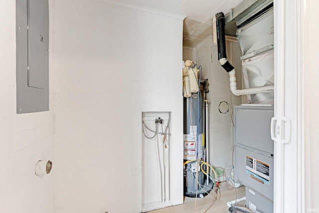 utilities with gas water heater and electric panel