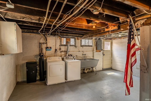 below grade area with independent washer and dryer and electric panel
