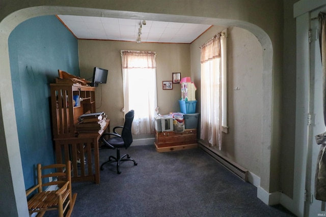 161 Orange Ave, Dunkirk, IN 47336 - home office featuring arched walkways, baseboards, and carpet