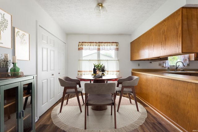 208 E Hickory Grove Rd, Hartford City, IN 47348 - dining space with a textured ceiling, dark wood-style flooring, wine cooler, and a wealth of natural light