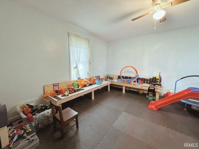 playroom featuring a ceiling fan