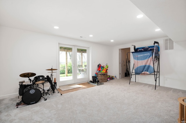 13440 N Summerhill Dr, Albany, IN 47320 - playroom featuring carpet floors, recessed lighting, and visible vents