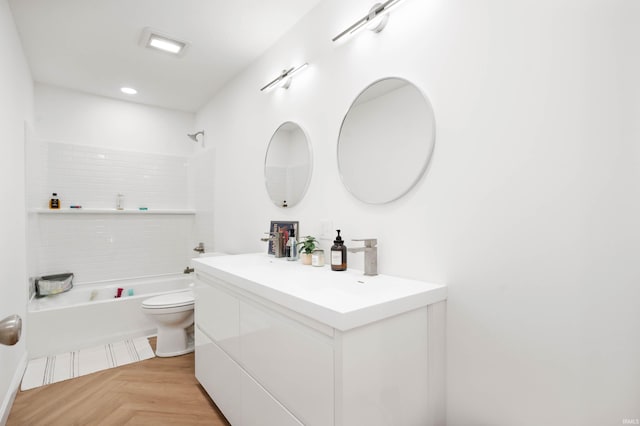 13440 N Summerhill Dr, Albany, IN 47320 - bathroom with recessed lighting, washtub / shower combination, vanity, and toilet