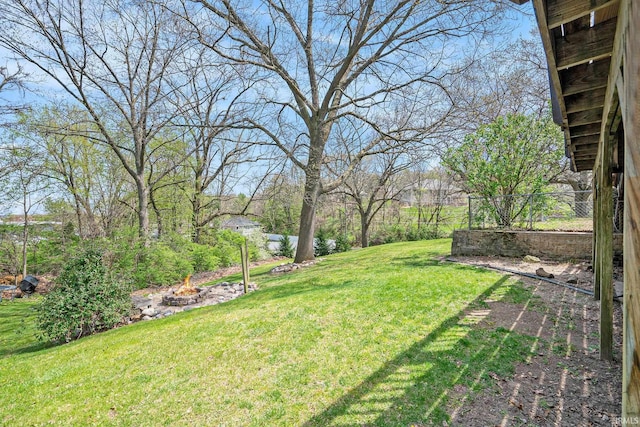view of yard featuring a fire pit