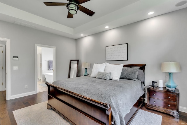 bedroom featuring recessed lighting, baseboards, visible vents, and wood finished floors