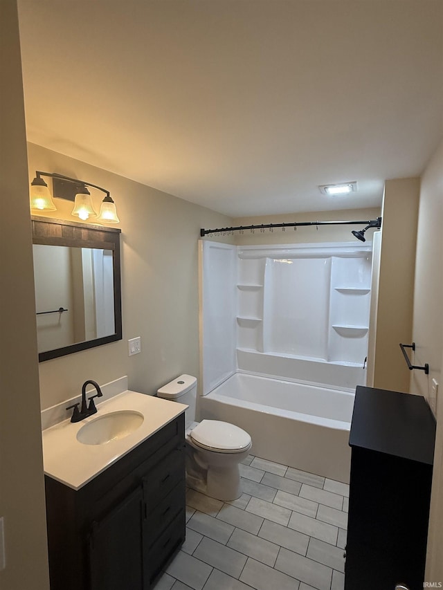 full bathroom featuring toilet, tile patterned floors, shower / tub combination, and vanity