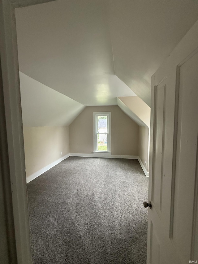 additional living space with baseboards, carpet flooring, and lofted ceiling