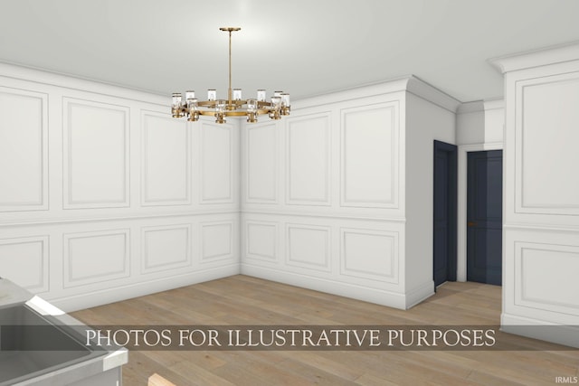 624B N Notre Dame Ave Unit B, South Bend, IN 46617 - unfurnished dining area with light wood-style flooring, a decorative wall, and a notable chandelier
