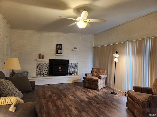 2203 S Valley Ave, Marion, IN 46953 - living area with a ceiling fan, wood finished floors, and brick wall