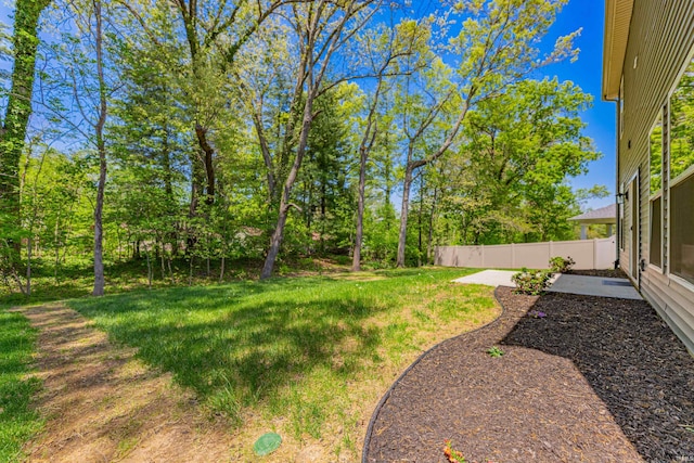 view of yard with a patio area and fence