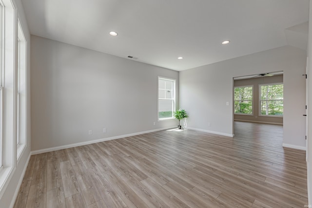 spare room with visible vents, recessed lighting, and light wood-type flooring