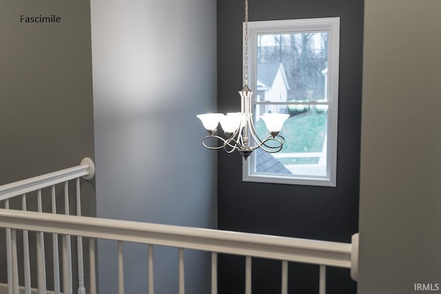 interior details with a chandelier