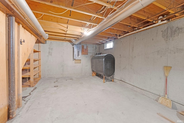 basement with heating fuel and electric panel
