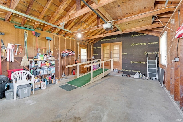 garage with a garage door opener