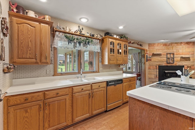 kitchen featuring a sink, a wealth of natural light, light wood-style flooring, and dishwasher