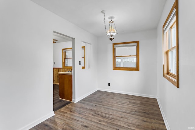 spare room with baseboards, dark wood finished floors, and a healthy amount of sunlight