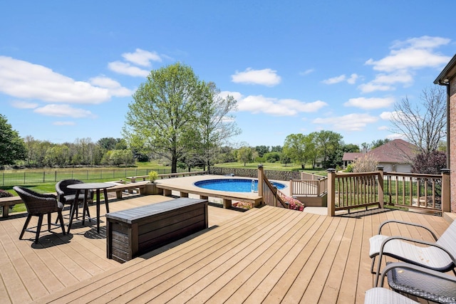 7911 N Thames Dr, Bloomington, IN 47408 - wooden terrace featuring fence and a fenced in pool