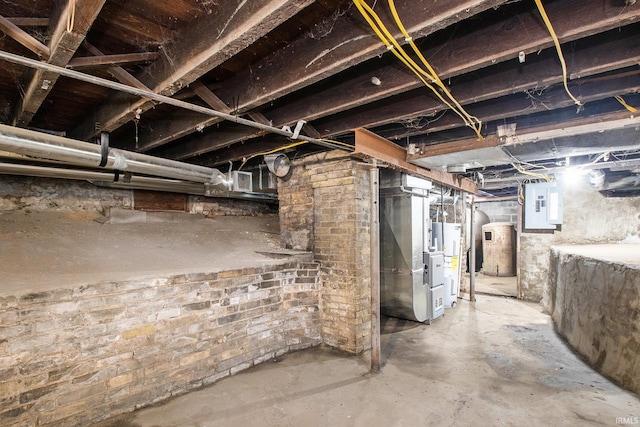 unfinished basement with water heater