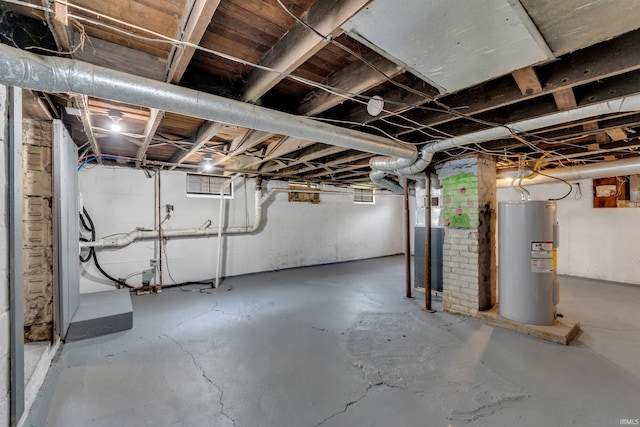 basement featuring water heater