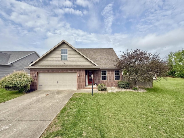 15520 Aj Dr, Evansville, IN 47725 - traditional-style home featuring brick siding, concrete driveway, a front yard, and an attached garage