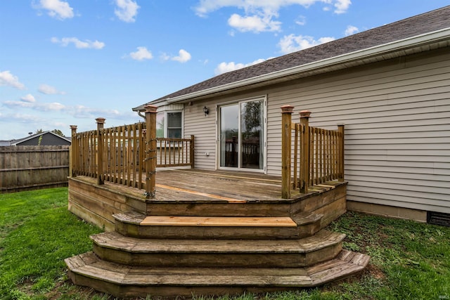 deck with fence and a lawn