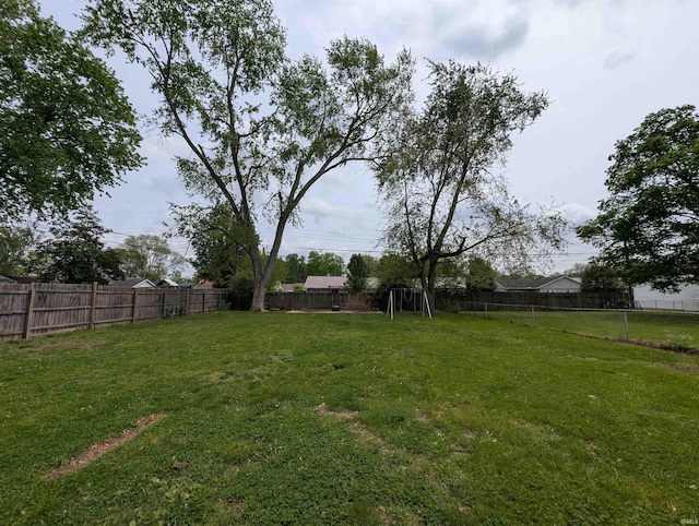 view of yard with a fenced backyard