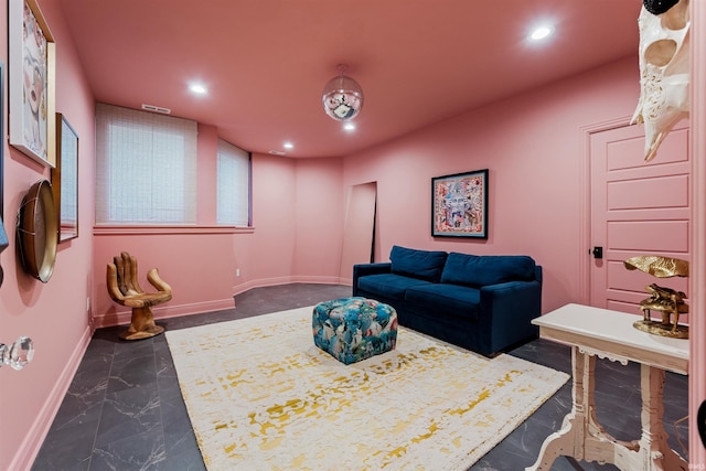 13341 Leesburg Rd, Fort Wayne, IN 46818 - interior space featuring baseboards, visible vents, recessed lighting, and marble finish floor