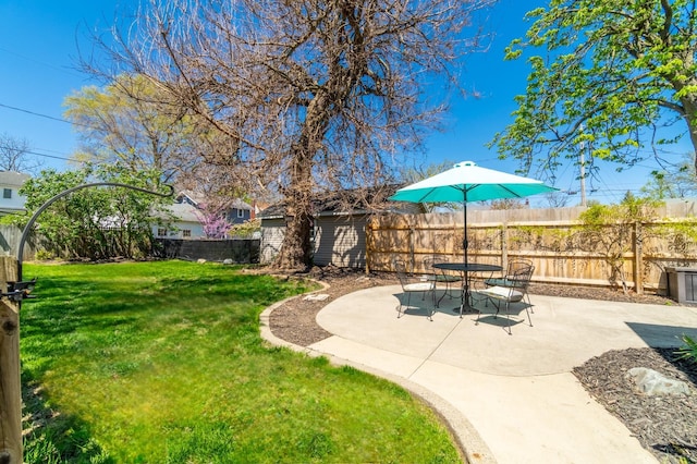 view of yard with a patio and a fenced backyard
