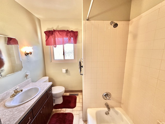 full bathroom with vanity, toilet, and shower / tub combination